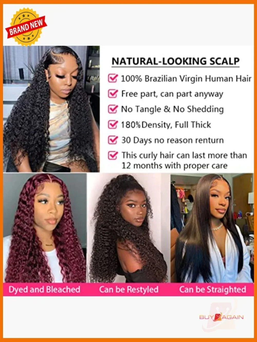 Deep Wave 13x4 HD Lace Front Wig Human Hair 180% Density Glueless